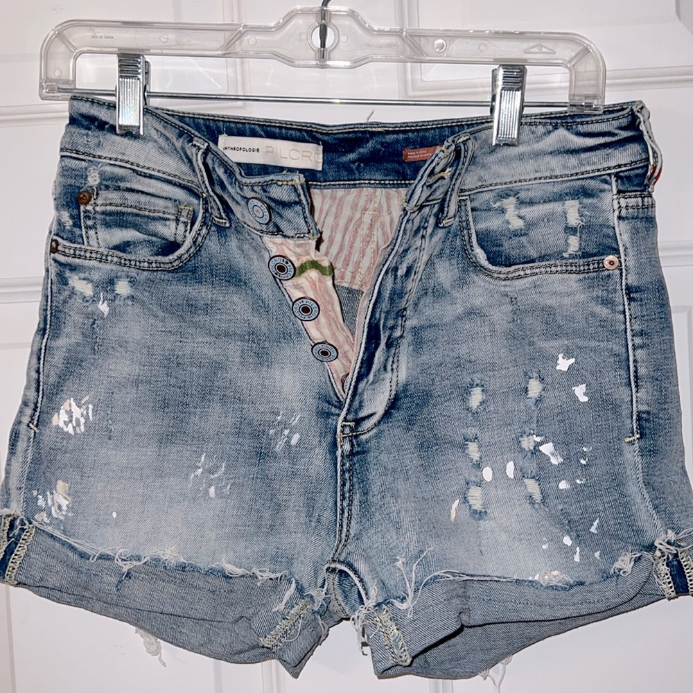 PILCRO by Anthropologie Button Fly Splatter Denim Jean Shorts 26